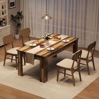 Dining Table for 4-6, 63 Inch Farmhouse Dining Table, Wood Rustic Kitchen Table, Large Wooden Rectangular Dinner Table for 4 for Apartment