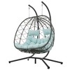 SKRAN 2 Person Hanging Egg Chair with Stand r, Double Swing Chairs Patio Rattan Wicker with UV Resistant Cushion for Balcony, Garden - 2 of 4