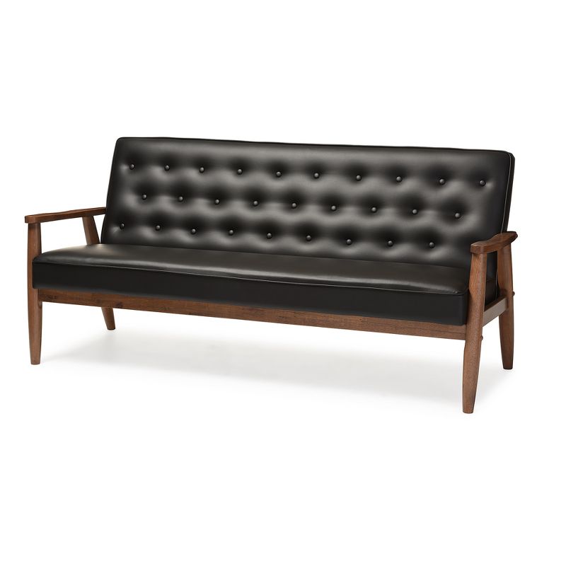 Sorrento Mid-Century Retro Modern Faux Leather Upholstered Wooden 3 Seater Sofa - Baxton Studio, 1 of 7