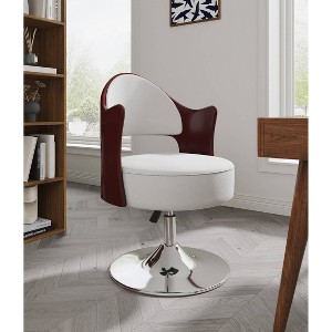 Bopper Faux Leather Adjustable Height Swivel Accent Chair - Manhattan Comfort: Modern Round Seat, Wood Grain Back, Metal Base - 1 of 4