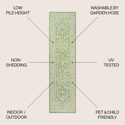Sinjuri Cream/Green Medallion Textured Weave Reversible Area Rug
