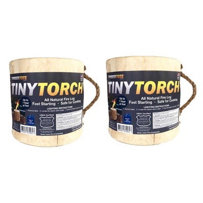 TimberTote Mighty Tiny Torch Small One Log Campfire Camping Cooking Camp Fire Wood Log with Fire Start Stick (2 Pack)