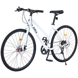 7 Speed Hybrid Bike, 700C Wheel Commuter Bicycle With Dual Disc Brakes, Aluminum Rims And TEC Chain, Carbon Steel Frame City Bicycle For Men And Women - 1 of 4