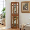 Wooakway 70"H Oak Lighted Corner Cabinet with Adjustable Tempered Glass Shelves Display Case and Bar Storage - 3 of 4