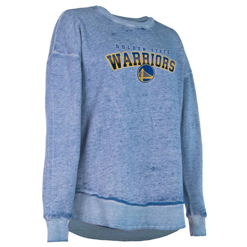 NBA Golden State Warriors Women&#39;s Ombre Arch Print Burnout Crew Neck Fleece Sweatshirt, 3 of 5