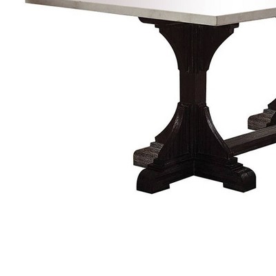 Transitional Reclaimed Wood & White Marble Dining Table, Weathered Espresso