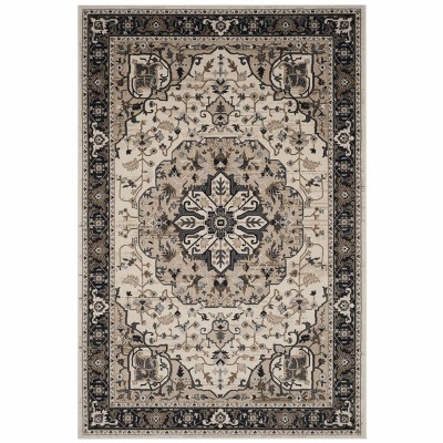 Lyndhurst Cream and Navy 6' x 9' Synthetic Area Rug