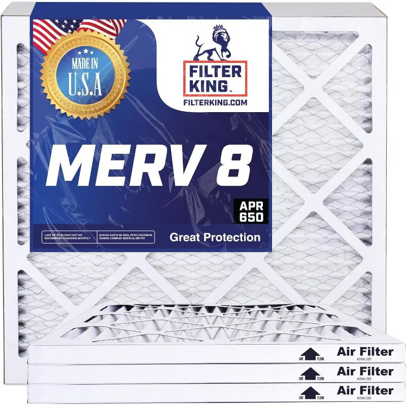 Filter King 16.5x21x1 Air Filter | 4-PACK | MERV 8 HVAC Pleated A/C Furnace Filters | MADE IN USA | Actual Size: 16.5 x 21 x .75", 1 of 6