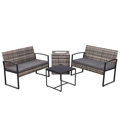 JUJABU 4-Piece Rattan Patio Sectional Sofa Set with Cushions, Ice Bucket and Coffee Table