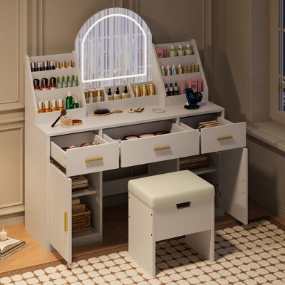 Lycvki 47.2" Makeup Vanity Table with Mirror and Cushioned Storage Stool