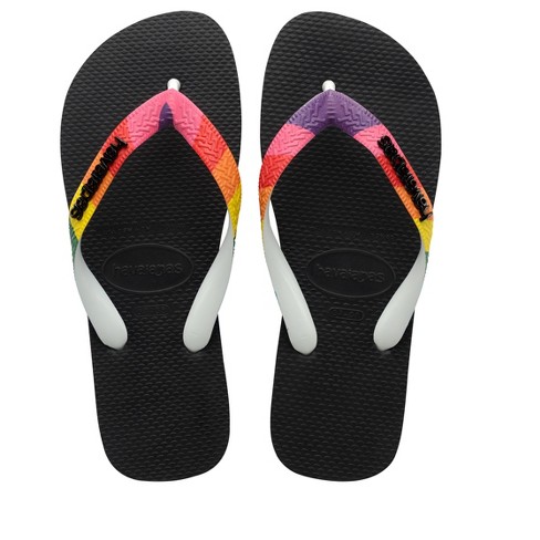 Havaianas Women's Top Pride Strap Flip Flop Sandals - Black with Rainbow  Strap, 6