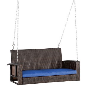 Outsunny 2-Person Wicker Hanging Porch Swing Bench Outdoor Chair with Cushions - 1 of 4