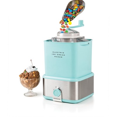 Nostalgia CCIM2AQ 2-Quart Electric Ice Cream Maker With Candy Crusher, Aqua/Stainless Steel