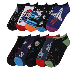 Tipi Toe Big Kids Boys 10 Pairs Classy Lightweight Novelty Astronaut Spaceship & Rocket Pattern Ankle/Low Cut Socks - 1 of 1