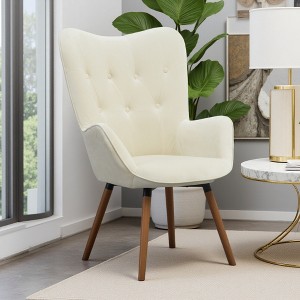Silky Velvet Contemporary Accent Chair with Tufted Button Back and Solid Wood Legs - 1 of 4