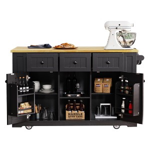 TiramisuBest 53.7in Farmhouse Kitchen Island with Power Outlet, 2 Sliding Barn Door Kitchen Storage Island with Drop Leaf, Spice Rack Rol - 1 of 4