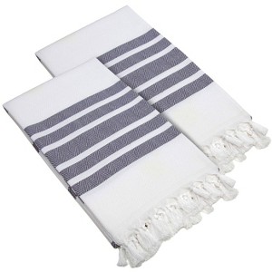 2pc Herringbone Pestemal Beach Towel Gray/White - Linum Home Textiles - 1 of 4