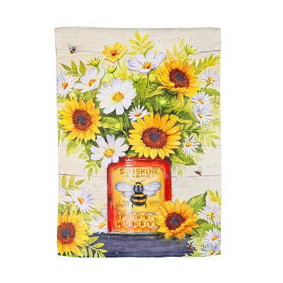 Honey Bee Tin with Sunflowers Garden Suede Flag