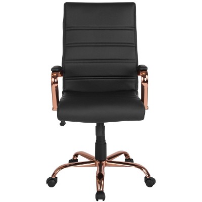 High Back Black LeatherSoft Executive Chair with Rose Gold Metal Base