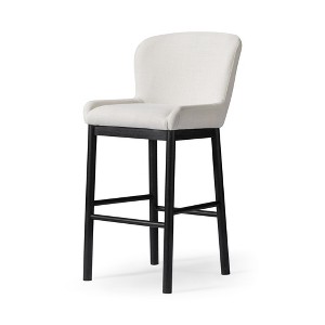 HomeRoots 31" White and Black Fabric and Solid Wood Bar Height Bar Chair - 1 of 4