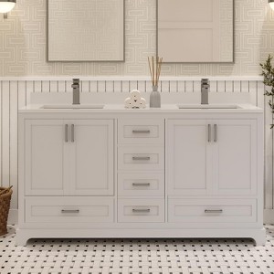 Maya Solid Wood Bathroom Vanity with Quartz Countertop – Handcrafted Luxury Vanity for Modern Homes - 1 of 4