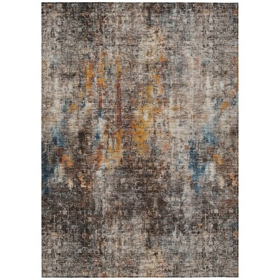 Taupe Chocolate And Copper Abstract Washable Indoor Outdoor Area Rug