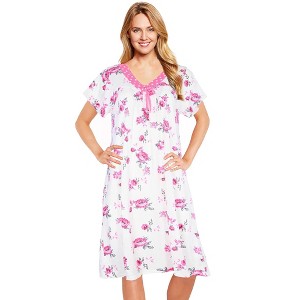 JEFFRICO Womens Nightgowns Short Sleeve Sleepwear Soft Pajama Dress Nightshirts - 1 of 4
