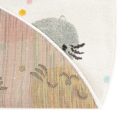 Ivory Round Kids Rug with Colorful Cat Faces