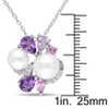 EVERLY JEWELRY | Sterling Silver Amethyst, Rose de France, Created Sapphire and White Pearl Cluster Pendant - 4 of 4