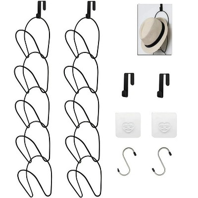 LunaLulinlk 10 Pack Hat Organizer Cap Holder Organizer Door Hooks、S Hooks and Sticky Hooks Include for Baseball, Caps, Towel Black