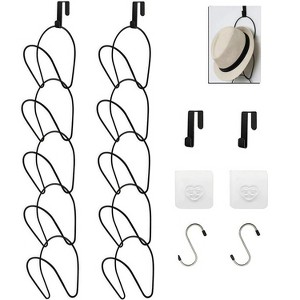 LunaLulinlk 10 Pack Hat Organizer Cap Holder Organizer Door Hooks、S Hooks and Sticky Hooks Include for Baseball, Caps, Towel Black - 1 of 4