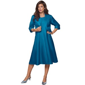 Roaman's Women's Plus Size Petite Fit And Flare Jacket Suit Dress - 1 of 4