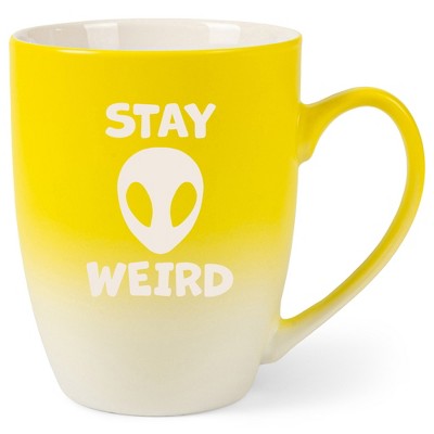100 North Alien 10 Ounce Yellow and White Two Toned Ombre, Comfortably Fits Your Hands, Ceramic Tea Coffee Cup Mug, Stay Weird
