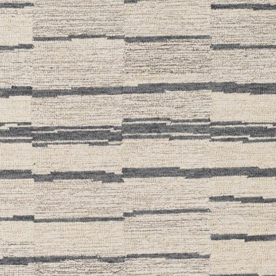 Ivory and Charcoal Striped Wool Area Rug, 8'10" x 12'
