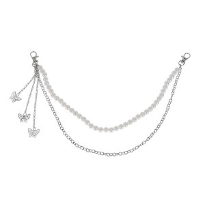 Unique Bargains Pearl & Butterfly Adjustable Waist Belt Silver Tone Beige 1 Pc - 1 of 4
