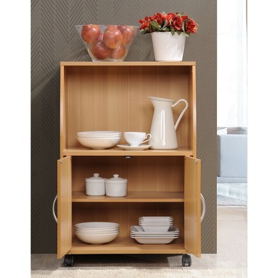 Beech Wood Microwave Cart with Storage and Locking Wheels