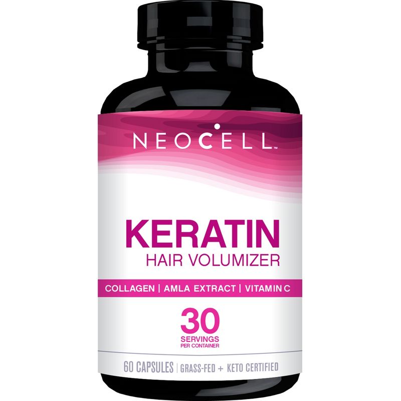 NeoCell Keratin Hair Volumizer for Strong Lustrous Hair, Collagen and Amla Extract Plus Vitamin C, Grass-Fed, Paleo-Friendly, Gluten Free, 60 Capsules, 1 of 3