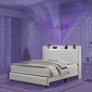 NicBex Full/Queen/King Upholstered Bed Frame with Star Galaxy Projector,Storage Tufted Wingback Headboard with USB Port,Music Speaker,Easy Assembly - 1 of 4