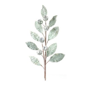 Leaf and Pod Spray Set – Set of 2, 29"H Glittered Sage Green Polyester Holiday Decor for Centerpieces and Tabletop – By Melrose - 1 of 3
