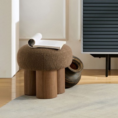 NicBex Mushroom Accent Stool Lamb Wool Seat & Walnut Finish Barrel Design, Brown