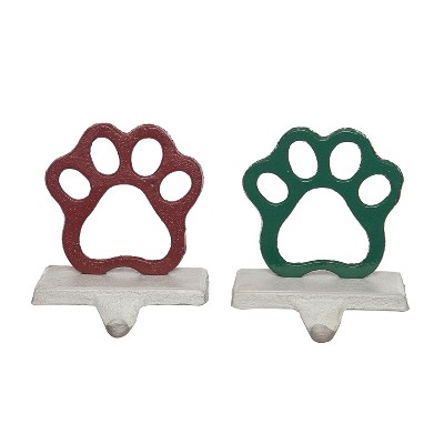 Transpac Set of 2 Metal Pet Paw Stocking Holders - Perfect for Pet Lovers' Holiday Decor