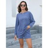 BLUEMING Women Sportswear Sets Waffle Knitted Oversized Long Sleeve Tops Shorts Casual Home Wear Suit - 4 of 4