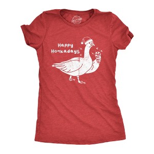 Womens Happy Honkadays T Shirt Funny Xmas Party Goose Joke Tee For Ladies - Crazy Dog Women's T Shirt - 1 of 4