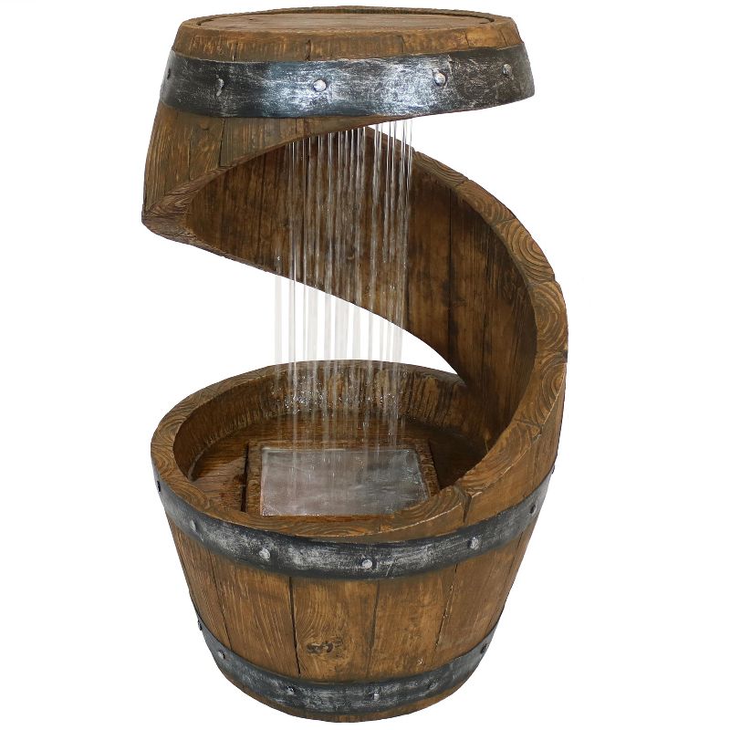 Sunnydaze 25"H Electric Resin Spiraling Barrel Outdoor Water Fountain with LED Lights, 1 of 12