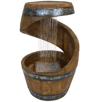 Sunnydaze 25"H Electric Resin Spiraling Barrel Outdoor Water Fountain with LED Lights