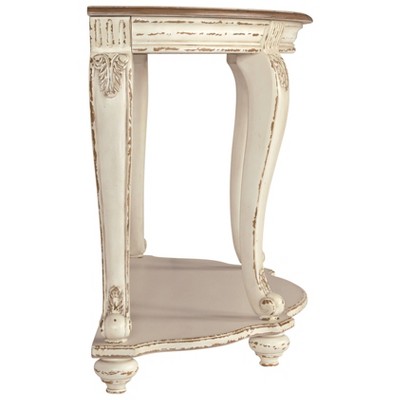Realyn Demilune Sofa Table with Storage in Distressed White/Brown