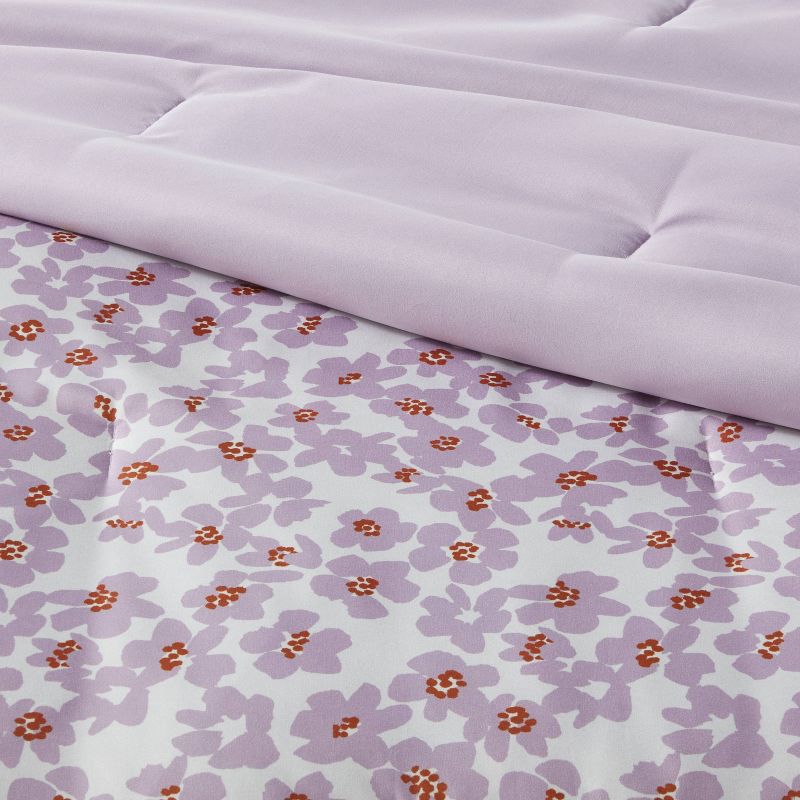Reversible Microfiber Printed Comforter Ivory/Light Purple Floral - Room Essentials™, 5 of 6