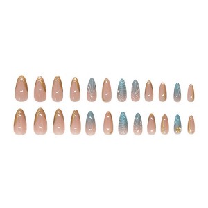 LOVELAY CREATIONS Medium Almond Ombre Blue Press-On Nails with Pearl Seashell - 1 of 4