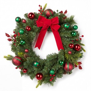 22 Inch Pre-Lit Artificial Christmas Wreath for Front Door, Christmas ...