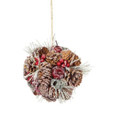 Melrose 6" Iced Pine Cone Apple Berry Christmas Ornament - Brown/Red